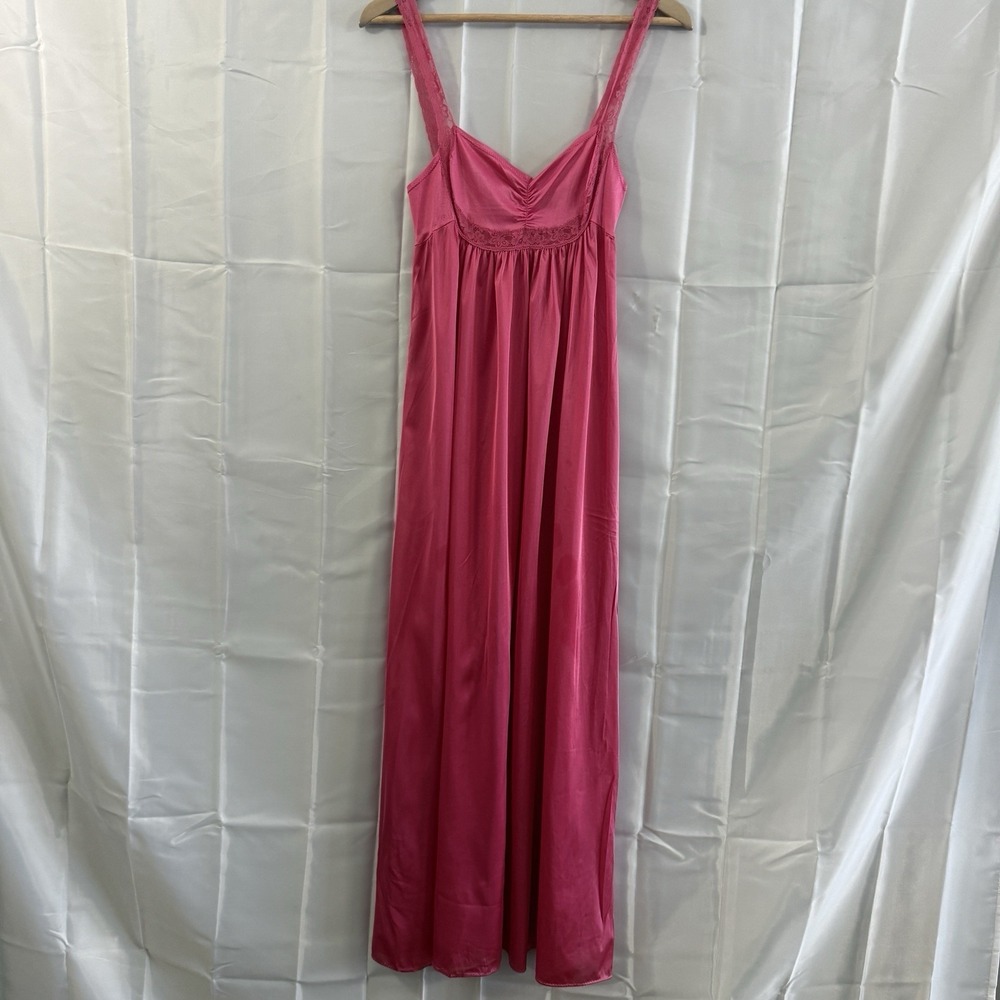 Vintage Kayser Rayon Dressing Bed Gown‎ Lingerie Sexy Sweeping Long Hot Pink L**